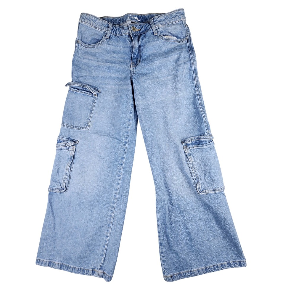 Art Class Flare Cargo Jeans Girls 16 Blue Stretch Denim Wide Leg Boho Y2K